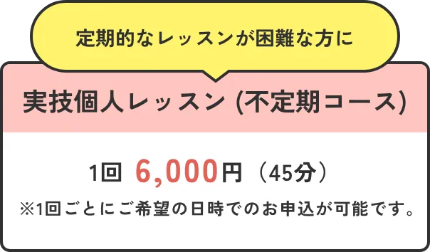 定期的なレッスンが困難な方に　実技個人レッスン（不定期コース）